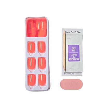 Kiss imPRESS No Glue Mani Press On Nails - Happier Vibes Orange Short Squoval - 30 Nails with Prep Pad, Stick & File