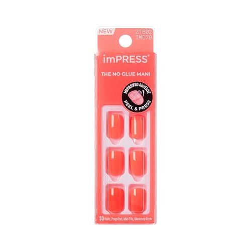 Kiss imPRESS No Glue Mani Press On Nails - Happier Vibes Orange Short Squoval - 30 Nails with Prep Pad, Stick & File - görsel 2