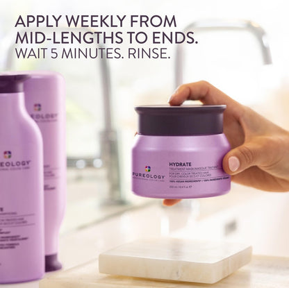 Pureology Hydrate Hair Treatment Mask - Deep Conditioning Mask for Dry or Color-Treated Hair, Instant Shine & Detangling Avelisse
