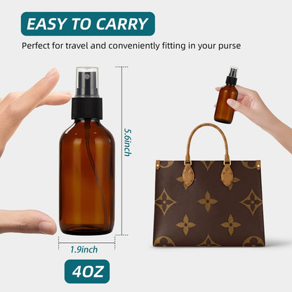 Bastelica Dark Amber Glass Spray Bottles 4 oz - Small Glass Spray Bottles for Essential Oils, Fine Mist for Face, Hair, Plants, Travel, Perfumes, Cleaning Solutions (2 Pack)