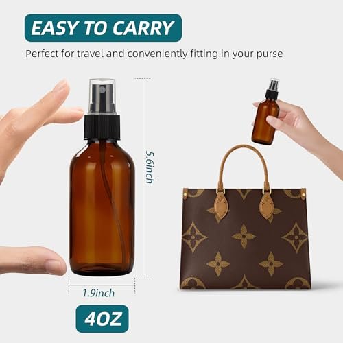 Bastelica Dark Amber Glass Spray Bottles 4 oz - Small Glass Spray Bottles for Essential Oils, Fine Mist for Face, Hair, Plants, Travel, Perfumes, Cleaning Solutions (2 Pack) - görsel 9