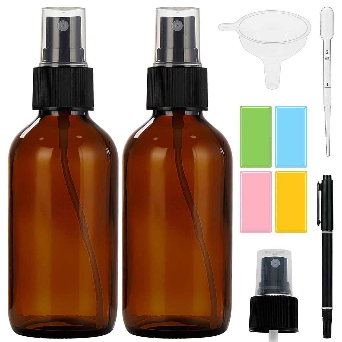 Bastelica Dark Amber Glass Spray Bottles 4 oz - Small Glass Spray Bottles for Essential Oils, Fine Mist for Face, Hair, Plants, Travel, Perfumes, Cleaning Solutions (2 Pack) - görsel 2