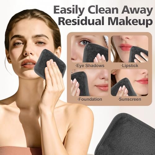 INFICRIME Makeup Remover Cloth - 12 Pack Ultra Soft Reusable Microfiber Towels, 6x6 Inch, Grey - görsel 6
