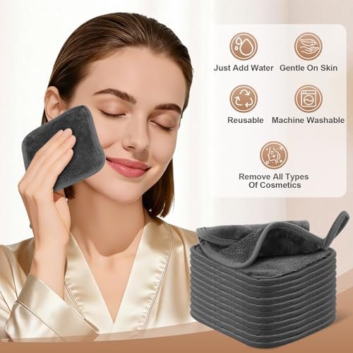 INFICRIME Makeup Remover Cloth - 12 Pack Ultra Soft Reusable Microfiber Towels, 6x6 Inch, Grey - görsel 10