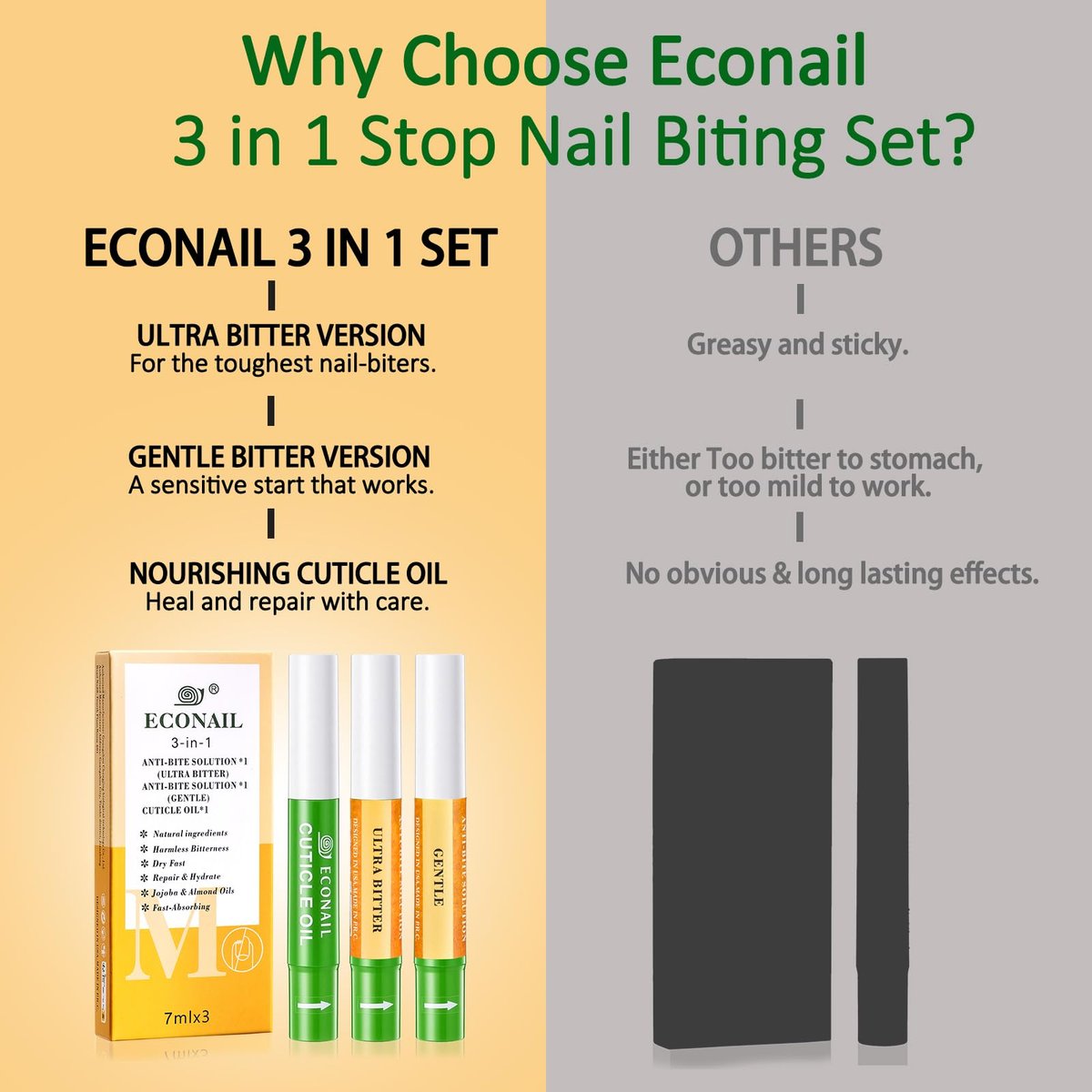 Econail 3-in-1 Nail Biting Prevention Kit for Kids & Adults - Extra Strength Bitter Polish + Gentle Bitter Polish + Cuticle Oil, Fast Drying Formula Stops Nail Biting & Thumb Sucking (0.3 Fl Oz, Pack of 1) - görsel 17