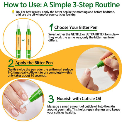 Econail 3-in-1 Nail Biting Prevention Kit for Kids & Adults - Extra Strength Bitter Polish + Gentle Bitter Polish + Cuticle Oil, Fast Drying Formula Stops Nail Biting & Thumb Sucking (0.3 Fl Oz, Pack of 1)