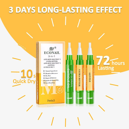 Econail 3-in-1 Nail Biting Prevention Kit for Kids & Adults - Extra Strength Bitter Polish + Gentle Bitter Polish + Cuticle Oil, Fast Drying Formula Stops Nail Biting & Thumb Sucking (0.3 Fl Oz, Pack of 1)