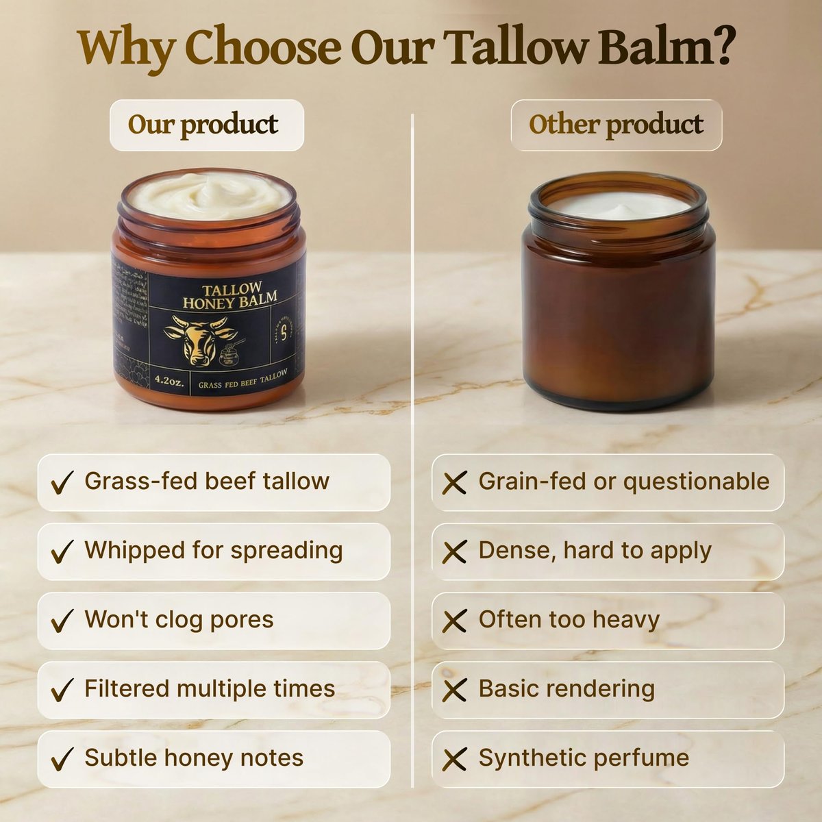 Grass-fed Whipped Beef Tallow Honey Balm for Face with Beeswax - Rich in Vitamins A, D, E, and K - Nourishing Face and Body Moisturizer, 4.2 oz (Scented) - görsel 5