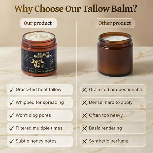 Grass-fed Whipped Beef Tallow Honey Balm for Face with Beeswax - Rich in Vitamins A, D, E, and K - Nourishing Face and Body Moisturizer, 4.2 oz (Scented) - görsel 6