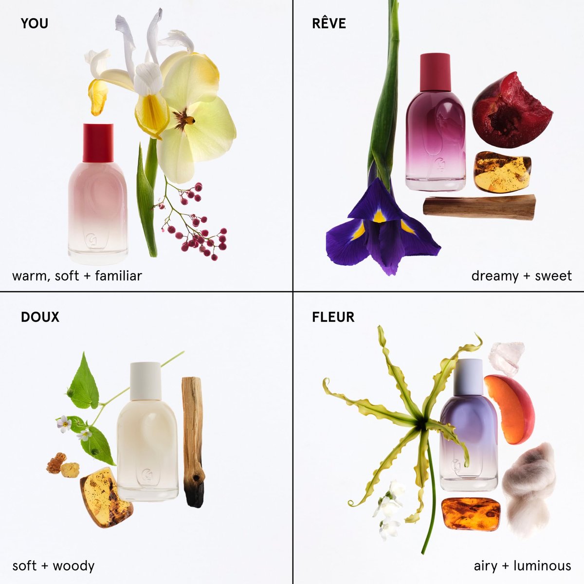 Glossier You Mini Wardrobe Fragrance Set – 4 Unisex Travel Size Eau de Parfum for Women & Men – Skin-Scent Enhancer Perfume Sampler, Smells Different on Everyone – You, Fleur, Doux, Rêve – 1.5ml Each - görsel 7