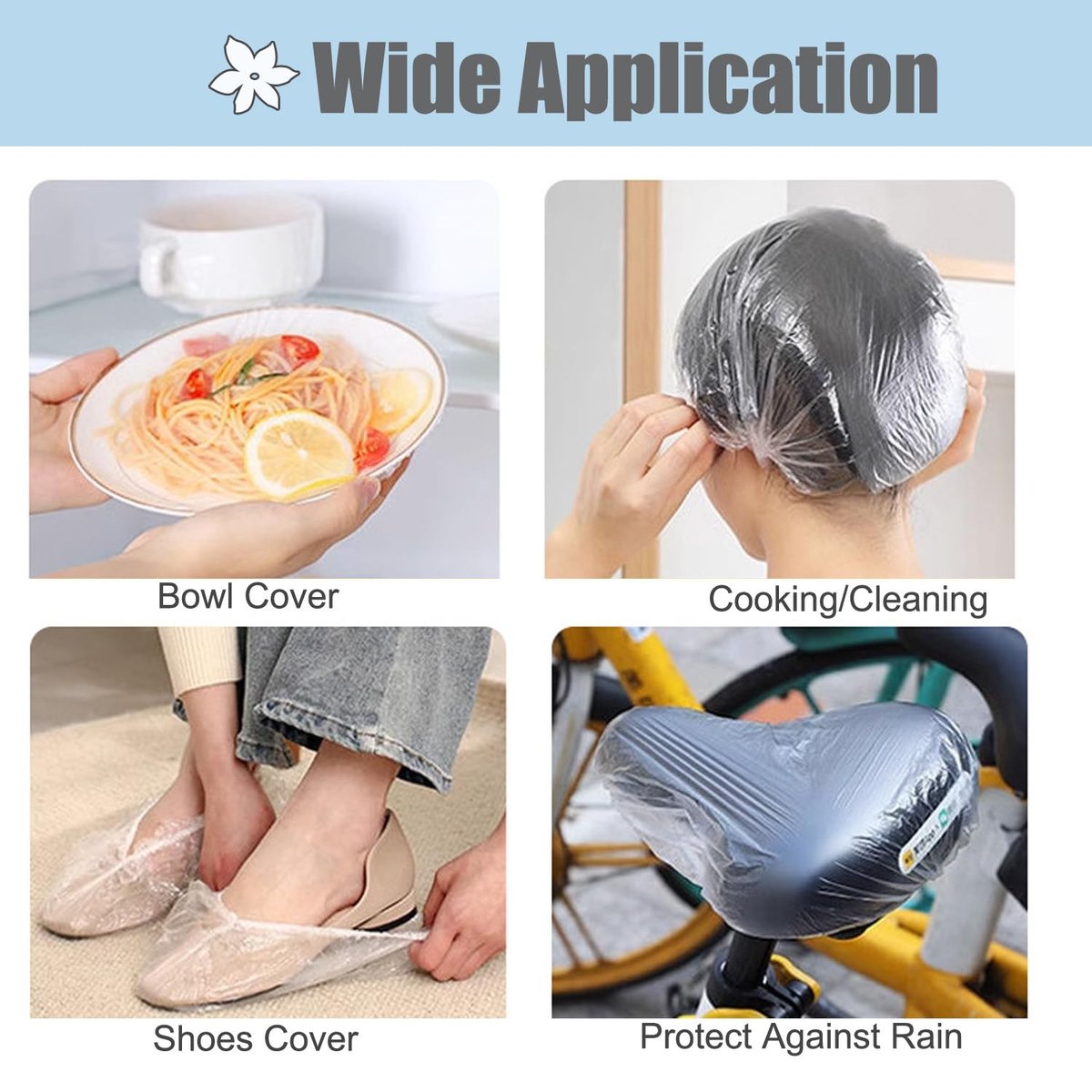 100 Pack Disposable Shower Caps - Large 20 inch / 50 cm - Unisex Plastic Hair Caps for Deep Conditioning, Waterproof for Women & Men - Thin Design - görsel 7