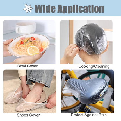 100 Pack Disposable Shower Caps - Large 20 inch / 50 cm - Unisex Plastic Hair Caps for Deep Conditioning, Waterproof for Women & Men - Thin Design