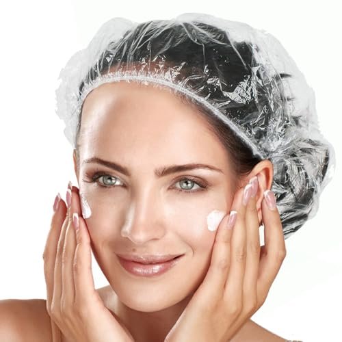 100 Pack Disposable Shower Caps - Large 20 inch / 50 cm - Unisex Plastic Hair Caps for Deep Conditioning, Waterproof for Women & Men - Thin Design - görsel 2