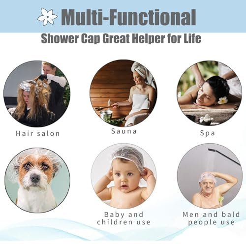 100 Pack Disposable Shower Caps - Large 20 inch / 50 cm - Unisex Plastic Hair Caps for Deep Conditioning, Waterproof for Women & Men - Thin Design - görsel 10