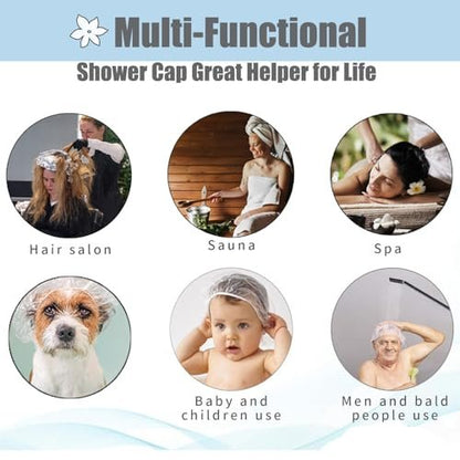 100 Pack Disposable Shower Caps - Large 20 inch / 50 cm - Unisex Plastic Hair Caps for Deep Conditioning, Waterproof for Women & Men - Thin Design