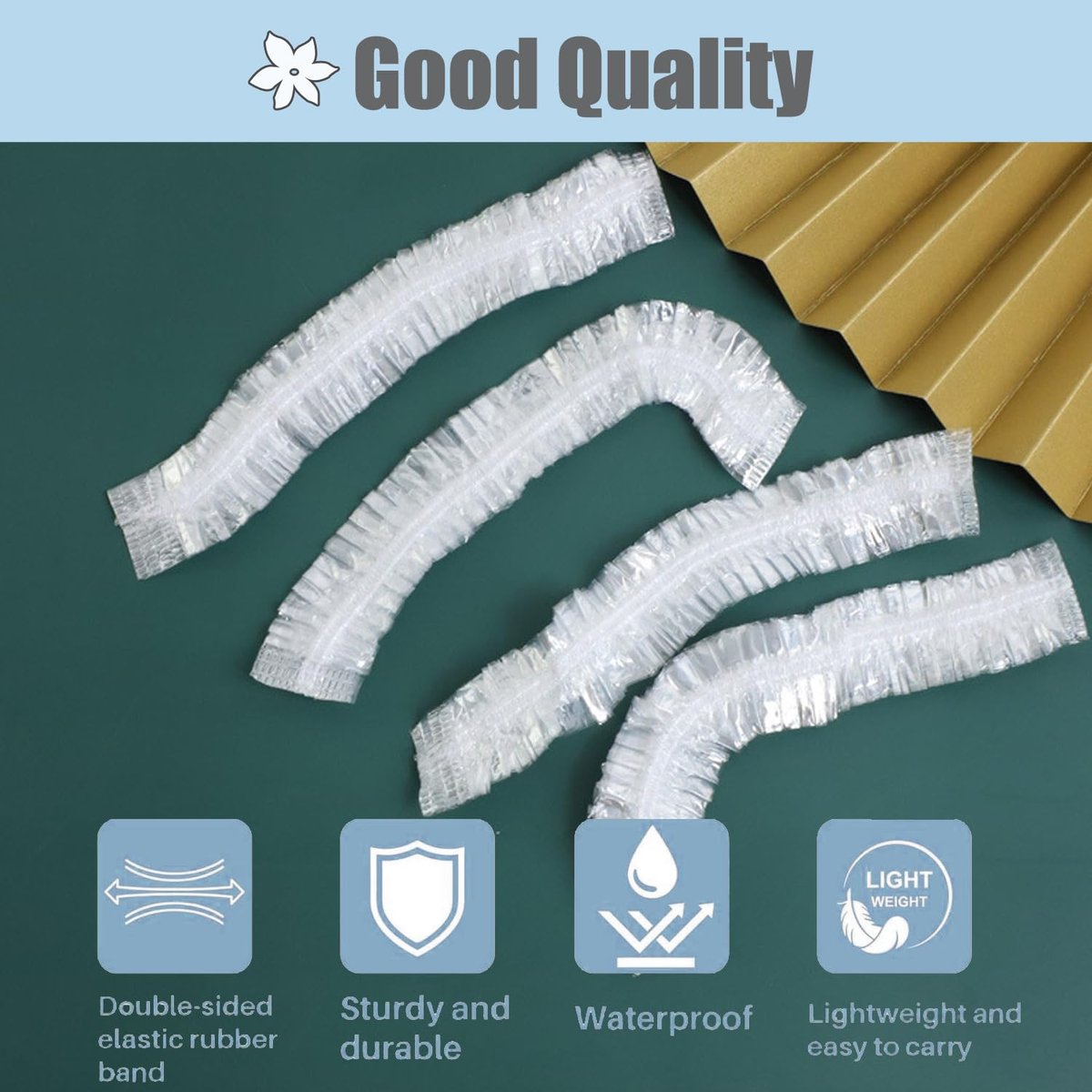 100 Pack Disposable Shower Caps - Large 20 inch / 50 cm - Unisex Plastic Hair Caps for Deep Conditioning, Waterproof for Women & Men - Thin Design - görsel 3