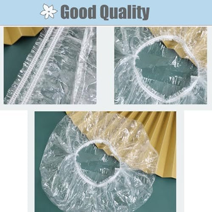 100 Pack Disposable Shower Caps - Large 20 inch / 50 cm - Unisex Plastic Hair Caps for Deep Conditioning, Waterproof for Women & Men - Thin Design