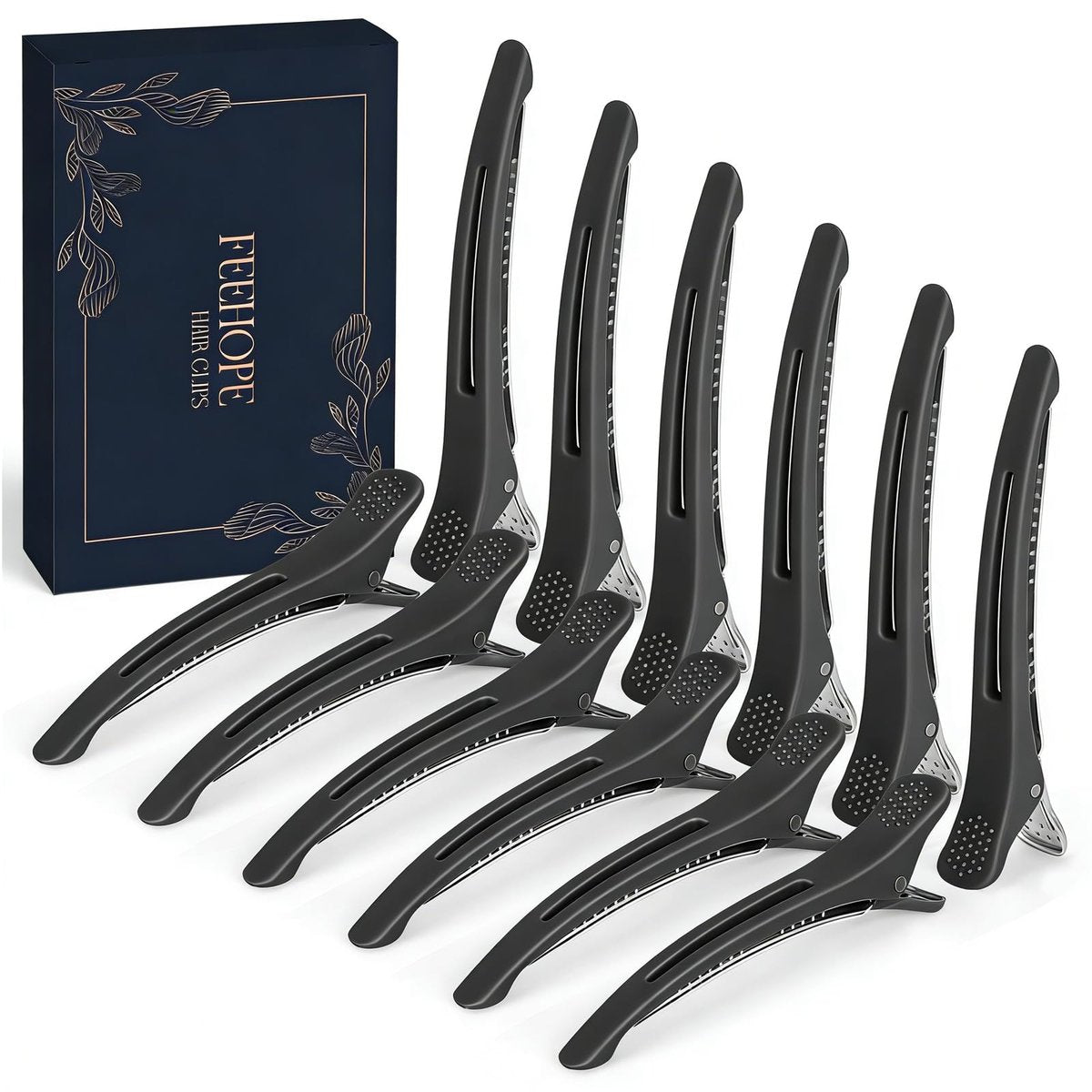 FEEHOPE 12-Pack 4.3" Long Hair Sectioning Clips – Creaseless Non-Slip Silicone Band Hair Styling Clips for Cutting, Rollers & Salon Use - görsel 1
