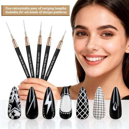 Artdone Nail Art Brushes and Dotting Tools Kit 11PCS - Gel Polish Liner Design Pens for Nail Decorations, Small Detail Accessories for Professional & Home Use