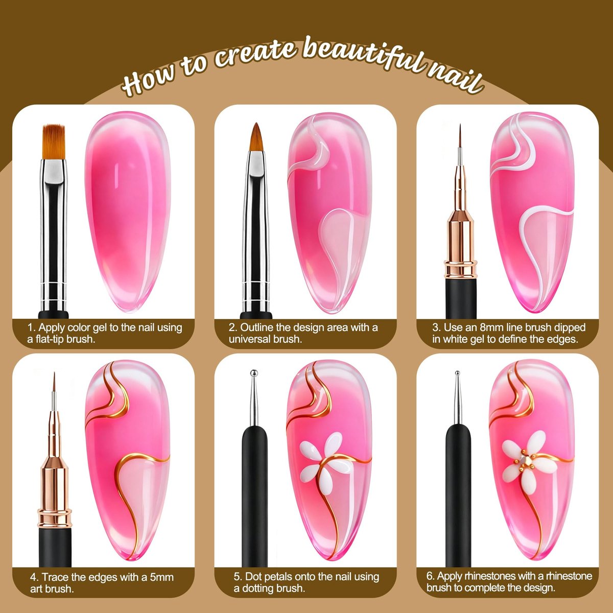 Artdone Nail Art Brushes and Dotting Tools Kit 11PCS - Gel Polish Liner Design Pens for Nail Decorations, Small Detail Accessories for Professional & Home Use - görsel 9