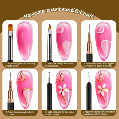 Artdone Nail Art Brushes and Dotting Tools Kit 11PCS - Gel Polish Liner Design Pens for Nail Decorations, Small Detail Accessories for Professional & Home Use