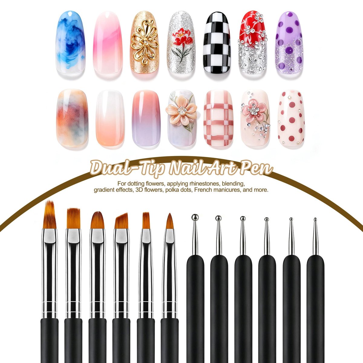 Artdone Nail Art Brushes and Dotting Tools Kit 11PCS - Gel Polish Liner Design Pens for Nail Decorations, Small Detail Accessories for Professional & Home Use - görsel 5