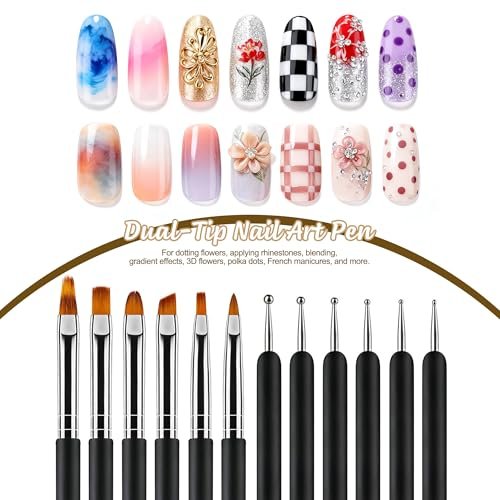 Artdone Nail Art Brushes and Dotting Tools Kit 11PCS - Gel Polish Liner Design Pens for Nail Decorations, Small Detail Accessories for Professional & Home Use - görsel 6