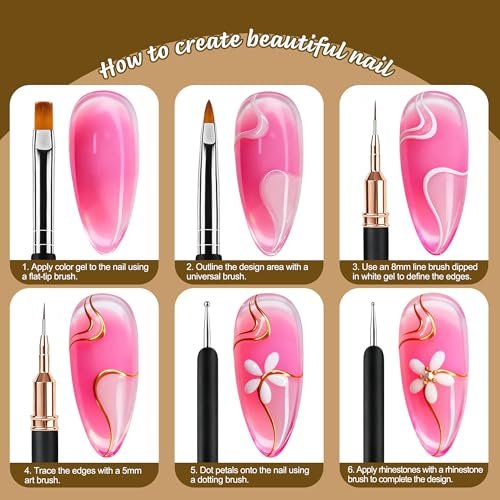 Artdone Nail Art Brushes and Dotting Tools Kit 11PCS - Gel Polish Liner Design Pens for Nail Decorations, Small Detail Accessories for Professional & Home Use - görsel 10