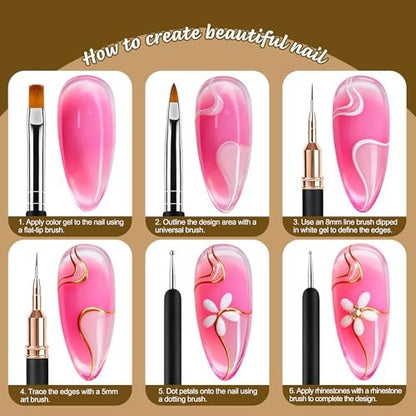 Artdone Nail Art Brushes and Dotting Tools Kit 11PCS - Gel Polish Liner Design Pens for Nail Decorations, Small Detail Accessories for Professional & Home Use
