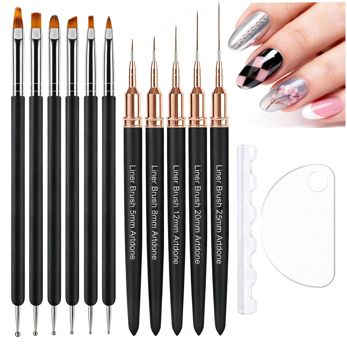 Artdone Nail Art Brushes and Dotting Tools Kit 11PCS - Gel Polish Liner Design Pens for Nail Decorations, Small Detail Accessories for Professional & Home Use - görsel 1