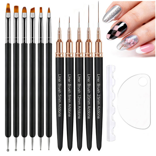 Artdone Nail Art Brushes and Dotting Tools Kit 11PCS - Gel Polish Liner Design Pens for Nail Decorations, Small Detail Accessories for Professional & Home Use