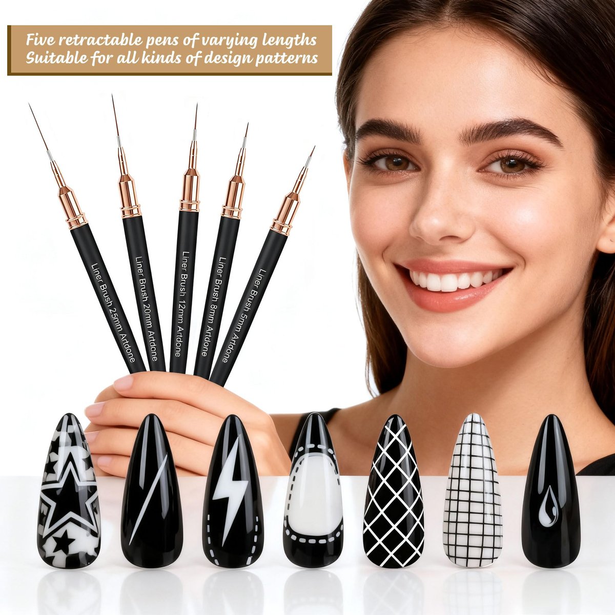 Artdone Nail Art Brushes and Dotting Tools Kit 11PCS - Gel Polish Liner Design Pens for Nail Decorations, Small Detail Accessories for Professional & Home Use - görsel 13