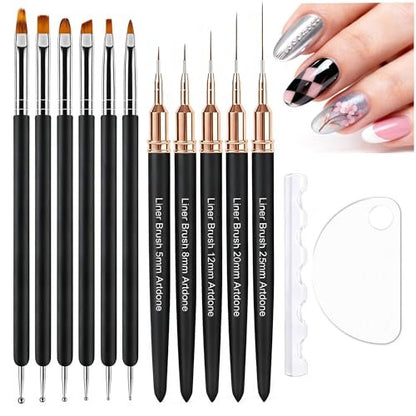 Artdone Nail Art Brushes and Dotting Tools Kit 11PCS - Gel Polish Liner Design Pens for Nail Decorations, Small Detail Accessories for Professional & Home Use