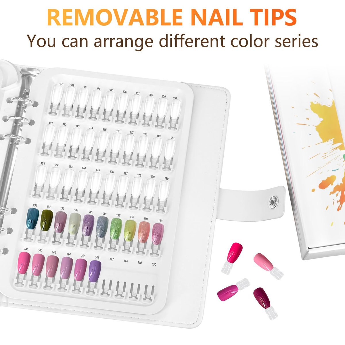 I·B·N G Upgraded Nail Color Swatches Book – 150 Detachable Nail Polish Display with Clear Nail Tips, White C11 Avelisse