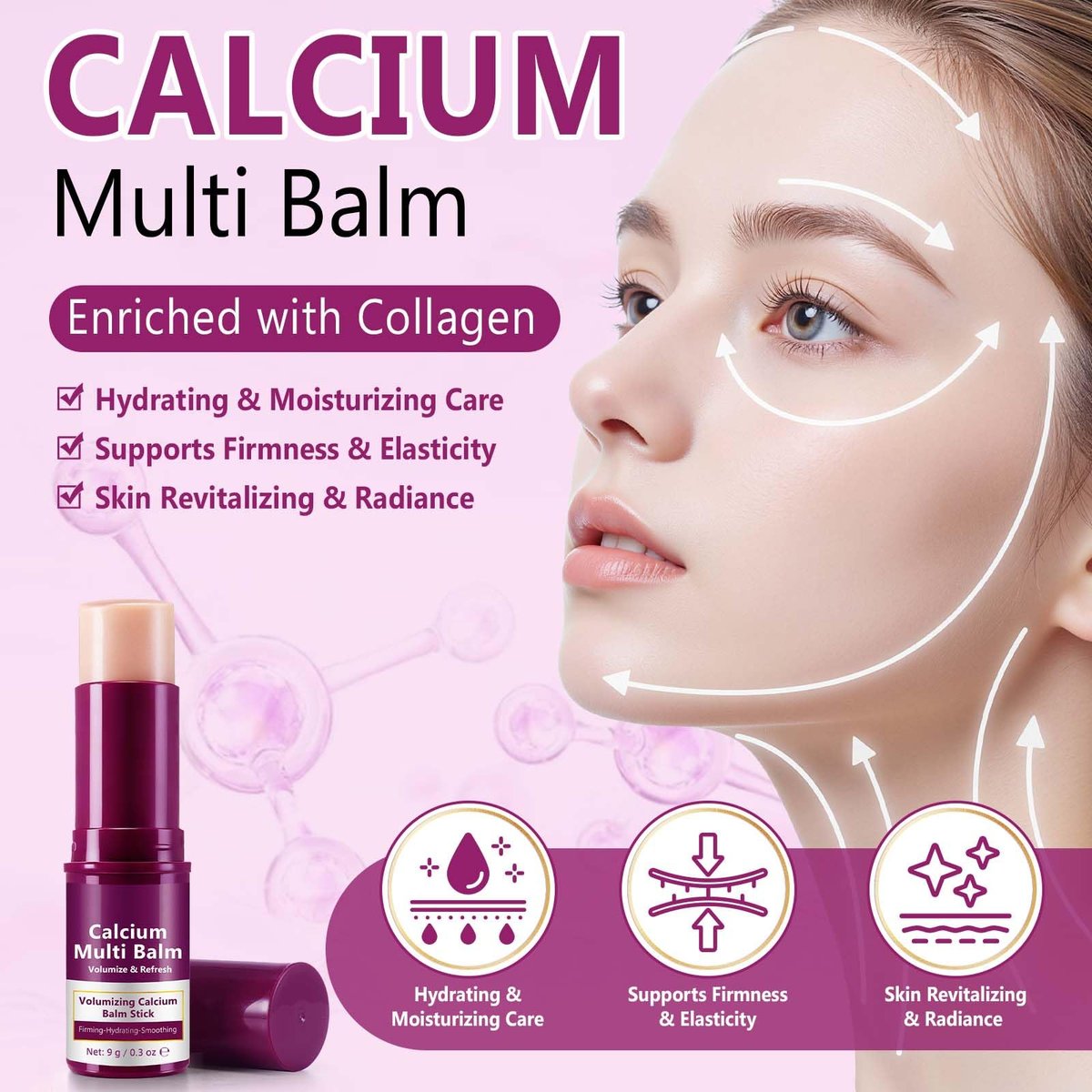 ISUNRISE Calcium Volume Multi Balm Stick 2-Pack - Collagen Intensive Repair Moisturizing Stick for Anti-Aging, Firming, Hydrating & Smoothing Face, Eyes & Neck (9g Each) - görsel 3