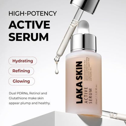 Laka Skin Active Serum – Glutathione & Dual PDRN Radiance Booster with Hyaluronic Acid, Pore Care, 30ml Avelisse