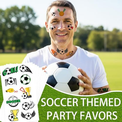 100+ Soccer Temporary Tattoos – Glitter Precut Stickers for World Cup Party Favors, Birthday Decor, Sports Themed Gifts for Boys Girls School Reward