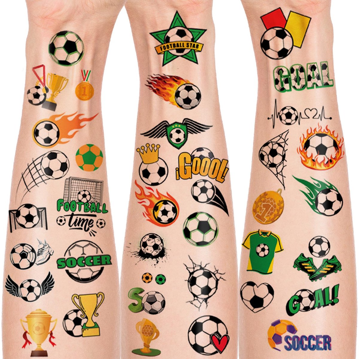 100+ Soccer Temporary Tattoos – Glitter Precut Stickers for World Cup Party Favors, Birthday Decor, Sports Themed Gifts for Boys Girls School Reward - görsel 1