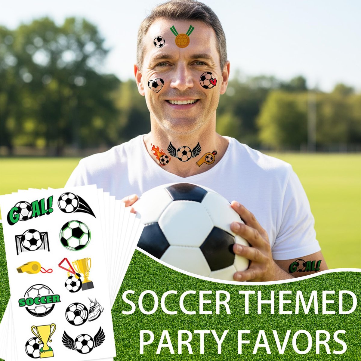 100+ Soccer Temporary Tattoos – Glitter Precut Stickers for World Cup Party Favors, Birthday Decor, Sports Themed Gifts for Boys Girls School Reward - görsel 7