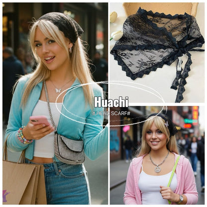 Huachi Black Lace Bandana Head Scarf for Women - Stylish Hair Headband & Kerchief - Summer Accessories