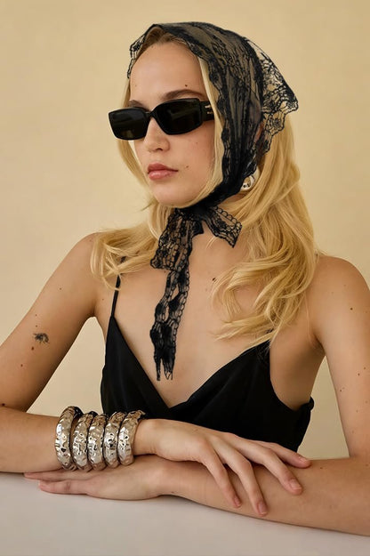 Huachi Black Lace Bandana Head Scarf for Women - Stylish Hair Headband & Kerchief - Summer Accessories