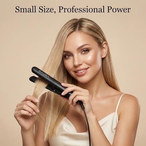 SAOSA Mini Flat Iron – 0.7 Inch Ceramic Hair Straightener for Short Hair, Bangs & Edges, Dual Voltage Travel Styler with 410°F Fast Heat & Storage Pouch, Black Avelisse