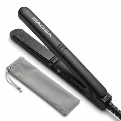 SAOSA Mini Flat Iron – 0.7 Inch Ceramic Hair Straightener for Short Hair, Bangs & Edges, Dual Voltage Travel Styler with 410°F Fast Heat & Storage Pouch, Black Avelisse