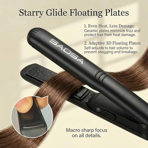 SAOSA Mini Flat Iron – 0.7 Inch Ceramic Hair Straightener for Short Hair, Bangs & Edges, Dual Voltage Travel Styler with 410°F Fast Heat & Storage Pouch, Black Avelisse