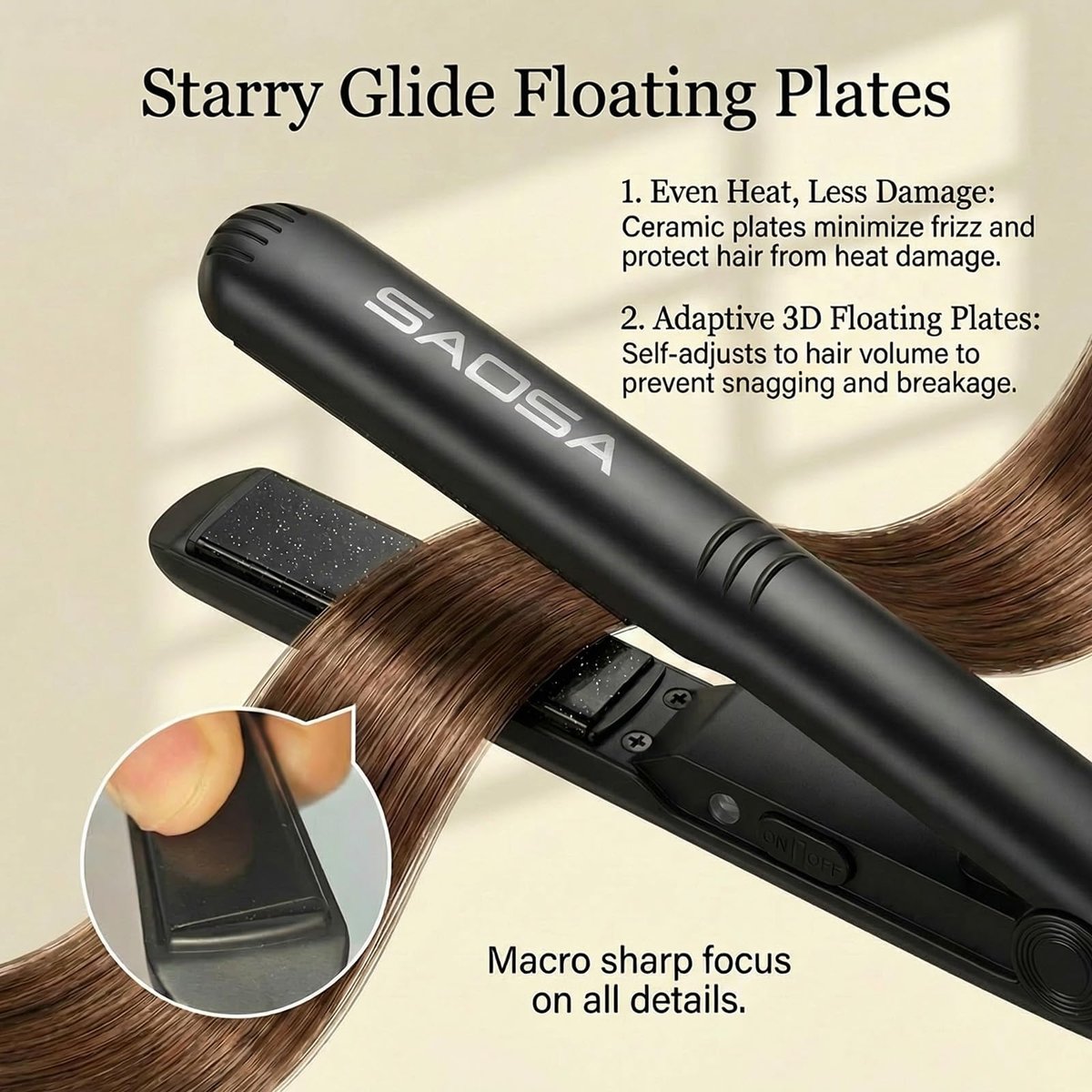 SAOSA Mini Flat Iron – 0.7 Inch Ceramic Hair Straightener for Short Hair, Bangs & Edges, Dual Voltage Travel Styler with 410°F Fast Heat & Storage Pouch, Black Avelisse