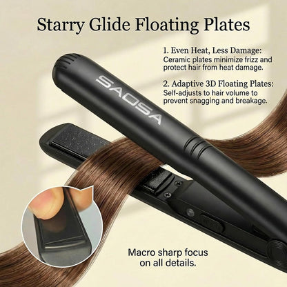 SAOSA Mini Flat Iron – 0.7 Inch Ceramic Hair Straightener for Short Hair, Bangs & Edges, Dual Voltage Travel Styler with 410°F Fast Heat & Storage Pouch, Black Avelisse
