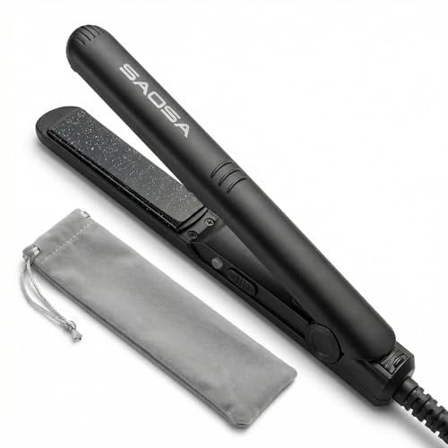 SAOSA Mini Flat Iron – 0.7 Inch Ceramic Hair Straightener for Short Hair, Bangs & Edges, Dual Voltage Travel Styler with 410°F Fast Heat & Storage Pouch, Black Avelisse