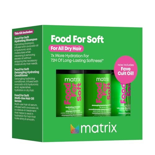 Matrix Food For Soft Travel Trial Kit - Shampoo, Conditioner & Oil Serum for Dry, Brittle Hair - Hydrating Formula with Hyaluronic Acid & Avocado Oil - 3.4 Fl Oz Each Avelisse