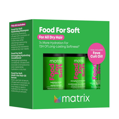 Matrix Food For Soft Travel Trial Kit - Shampoo, Conditioner & Oil Serum for Dry, Brittle Hair - Hydrating Formula with Hyaluronic Acid & Avocado Oil - 3.4 Fl Oz Each Avelisse