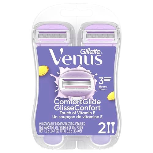 Gillette Venus ComfortGlide Touch of Vitamin E Disposable Razor for Women, 3 Blades, Water-Activated Moisture Bars, 2 Count Avelisse